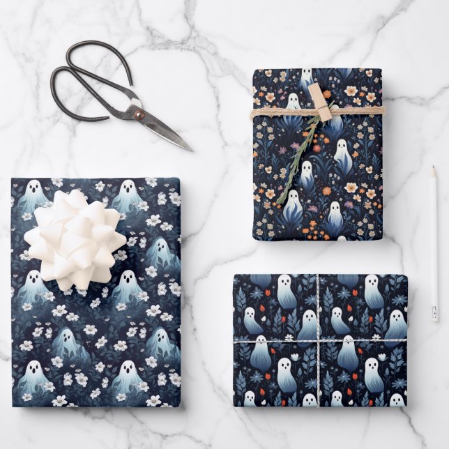 Niedliche und whimsical Ghost Geschenkpapier Set (Vorderseite)