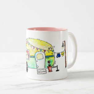 Niedliche und Whimsical Retro Happy Camper Zweifarbige Tasse