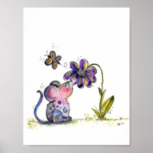 Niedliche und whimsikale Maus und Blume Poster