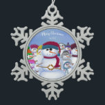 Niedliche und Whimsikschneemänner Schneeflocken Zinn-Ornament<br><div class="desc">Niedliche und skurrile Schneemänner kühlen sich zusammen, während sie sich an einem Wintertag angenehm und kalt behalten haben. Alle Schneemänner tragen farbenfrohe und kreative Hüte und Schals. Personalisieren Sie dieses skurrile Schneemann-Ornament, indem Sie Ihren eigenen Text hinzufügen oder ihn löschen, um ihn leer verlassen. Basierend auf einem Originalwerk von ©...</div>