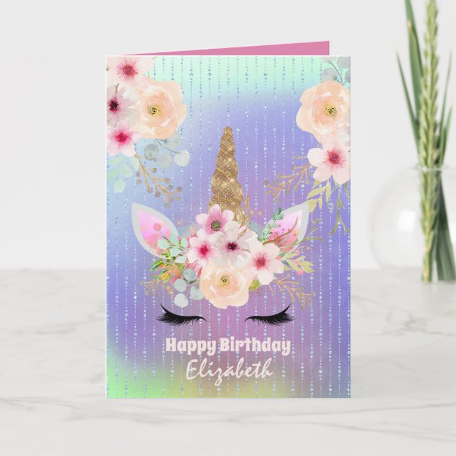 Niedliche Unicorn Fantasy Hübsch Girly Rainbow Karte (Vorderseite)