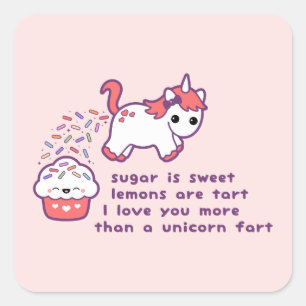 Niedliche Unicorn-Furz Quadratischer Aufkleber