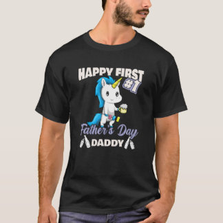 Niedliche Unicorn glücklich Erster Vatertag Daddy T-Shirt