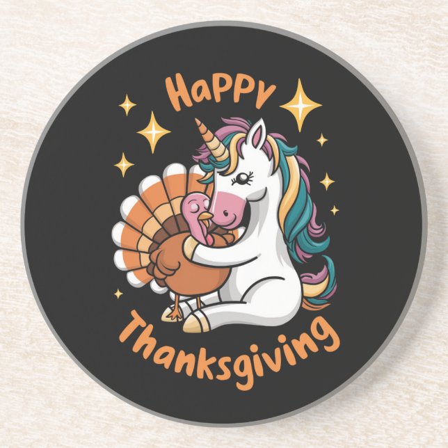 Niedliche Unicorn Hugs Türkei glückliche Thanksgiv Getränkeuntersetzer (Vorne)