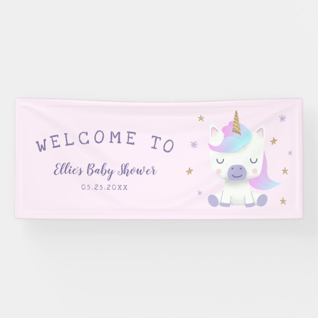 Niedliche Unicorn Kinderdusche Willkommen Banner (Horizontal)