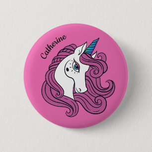 Niedliche Unicorn-Name- u. -farbknöpfe Button