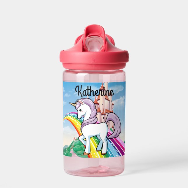 Niedliche UNICORN Personalize Girl's Name Trinkflasche (Vorne)