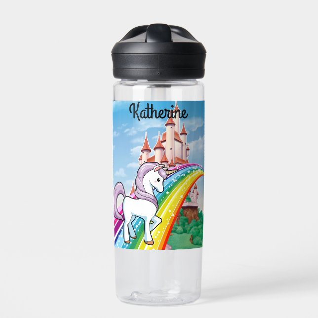 Niedliche UNICORN Personalize Girl's Name Trinkflasche (Vorderseite)