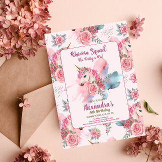 Niedliche Unicorn Rainbow Geburtstagsparty Einladung