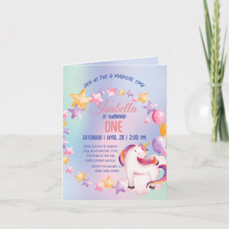 Niedliche Unicorn Rainbow Geburtstagsparty-Kinder Einladung