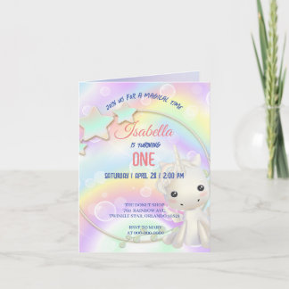 Niedliche Unicorn Rainbow Geburtstagsparty-Kinder Einladung