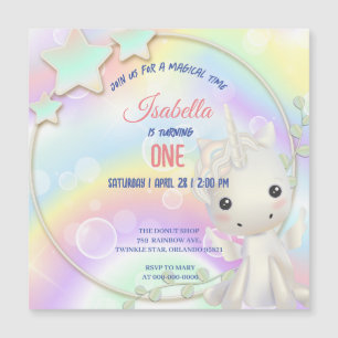Niedliche Unicorn Rainbow Geburtstagsparty-Kinder Magneteinladung