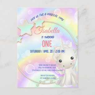 Niedliche Unicorn Rainbow Geburtstagsparty-Kinder Postkarte