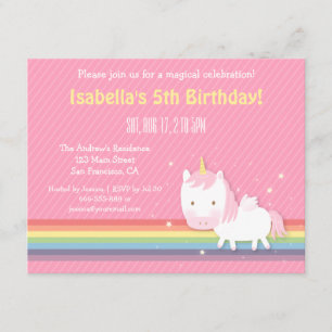 Niedliche Unicorn Rainbow Pink Girls Geburtstagspa Einladung