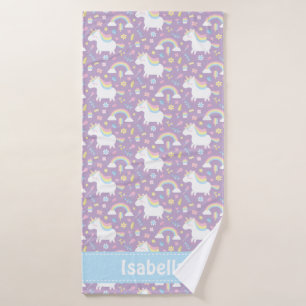Niedliche Unicorn Regenbogen Girls Lila Personalis Badehandtuch