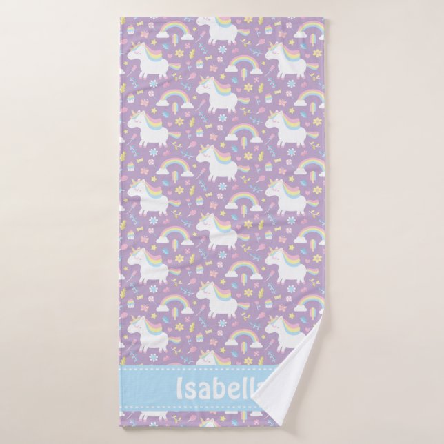 Niedliche Unicorn Regenbogen Girls Lila Personalis Badehandtuch (Badehandtuch)