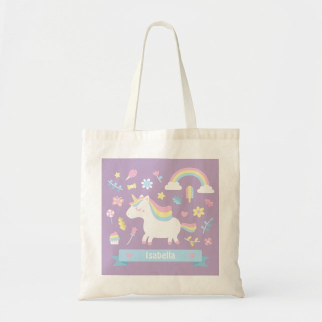 Niedliche Unicorn-Regenbogen-Mädchen-lila Tragetasche (Vorne)