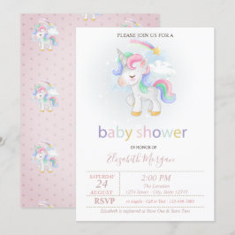 Niedliche Unicorn Star Rainbow Baby Dusche Einladung