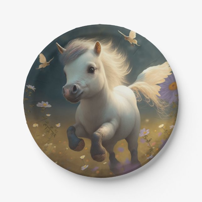 Niedliche Unicorn-Teller Pappteller (Vorderseite)