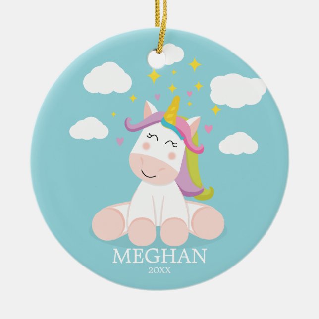 Niedliche Unicorn-Weihnachtsverzierung Keramik Ornament (Vorne)