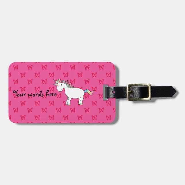 Niedliche Unicornrosaschmetterlinge Gepäckanhänger (Vorderseite horizontal)