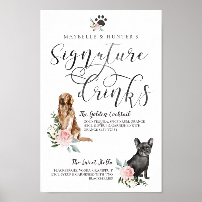 Niedliche Unterhaltungsgetränke für Hunde im Paar Poster (Vorne)