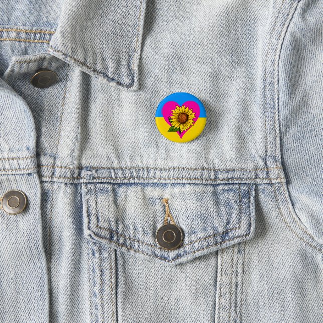 Niedliche Unterstützung Ukraine Sonnenblumen Herzt Button (Beispiel)
