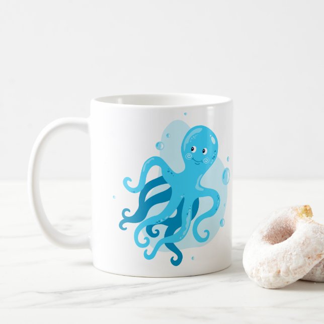 Niedliche Unterwasserwelt. Meeresleben. Blauer Kra Kaffeetasse (Mit Donut)