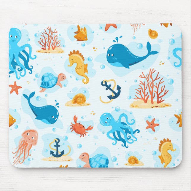 Niedliche Unterwasserwelt. Wassersport. Meereslebe Mousepad (Vorne)