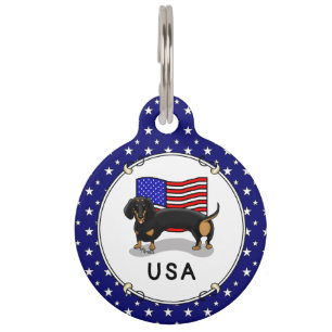 Niedliche US-amerikanische Flag-Dackel - (schwarz  Haustiermarke