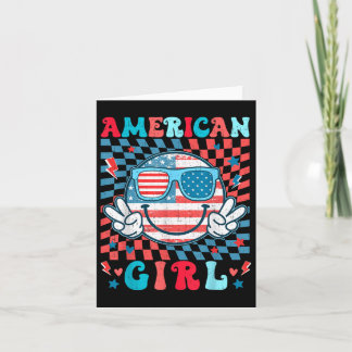 Niedliche US-Flagge Face American Checkered Girl 4 Karte