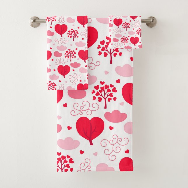 Niedliche Valentinbaume formen Herzmuster Badhandtuch Set (Insitu)