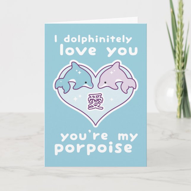 Niedliche Valentine-Delphine Feiertagskarte (Vorderseite)