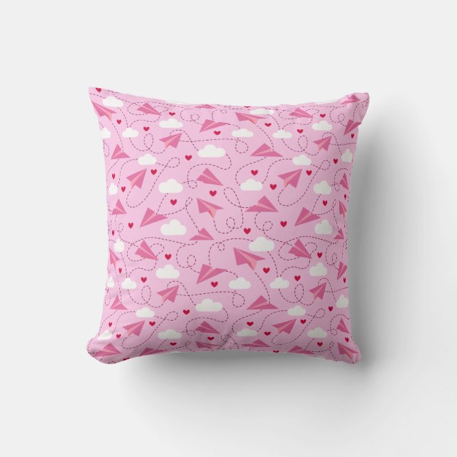 Niedliche Valentine Flying Airplane Rosa Herz Kissen (Vorderseite)