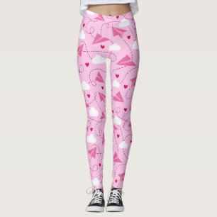 Niedliche Valentine Flying Airplane Rot-Rosa-Herze Leggings