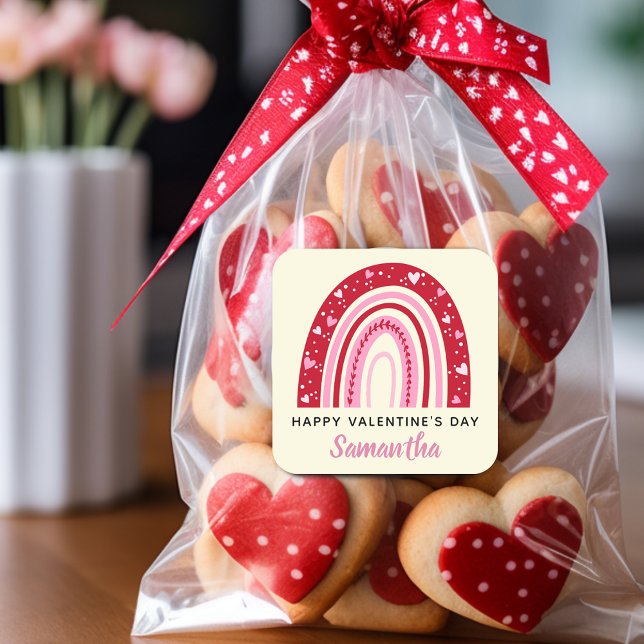 Niedliche Valentine Rainbow Personalisiert Quadratischer Aufkleber (Cute Valentines Rainbow Personalized Square Sticker)
