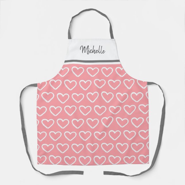 Niedliche Valentine Rosa Muster Name Schürze (Vorderseite)