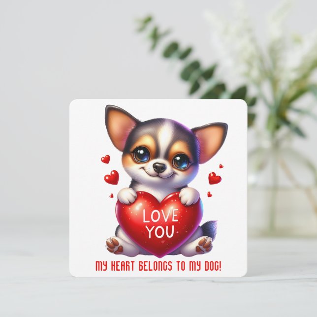 Niedliche Valentine-Welpe - Valentinstag-Karte Dankeskarte (Stehend Vorderseite)