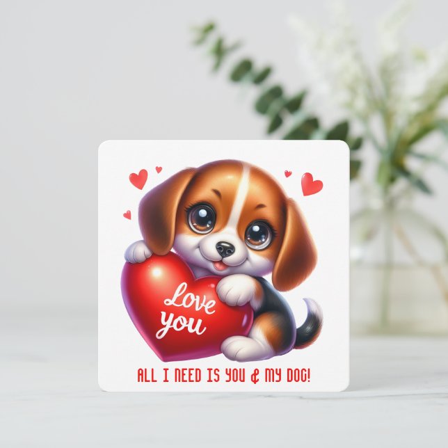 Niedliche Valentine-Welpe - Valentinstag-Karte Dankeskarte (Stehend Vorderseite)