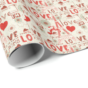 Niedliche Valentines Muster-Liebe im Pariser Eiffe Geschenkpapier