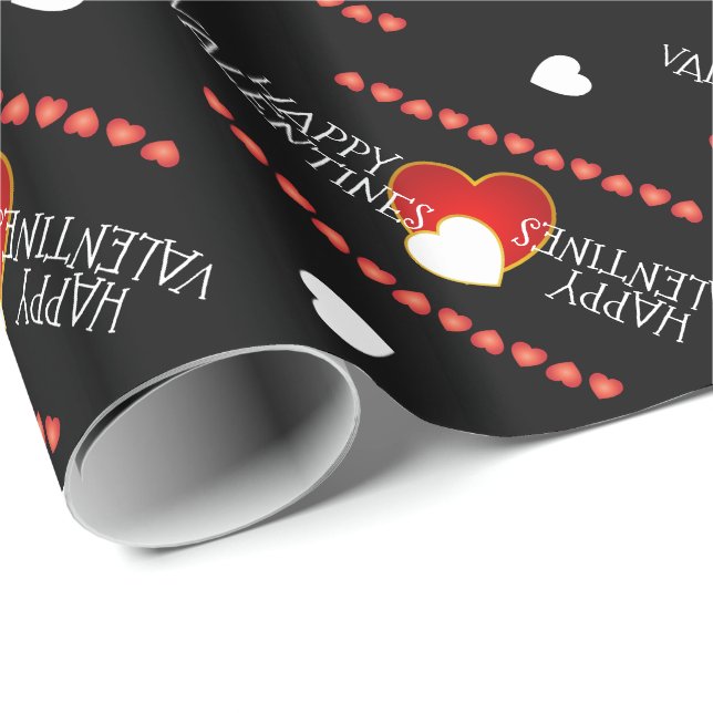 Niedliche Valentines Red White Hearts BLACK Geschenkpapier (Rolleneckpunkt)