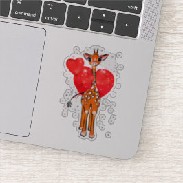 Niedliche Valentingiraffe mit Herzblasen Aufkleber