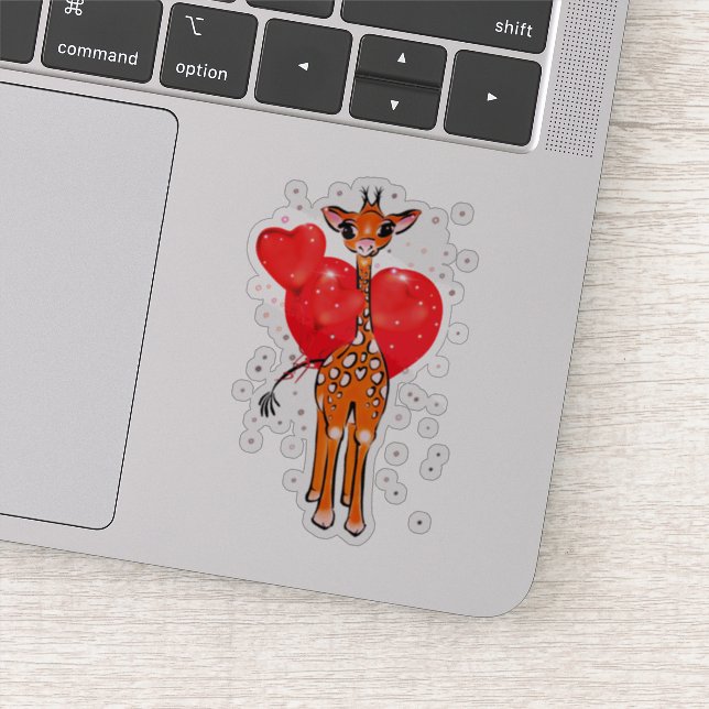 Niedliche Valentingiraffe mit Herzblasen Aufkleber (Detail)