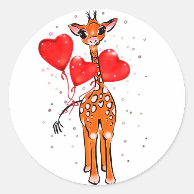 Niedliche Valentingiraffe mit Herzblasen Runder Aufkleber (Vorderseite)