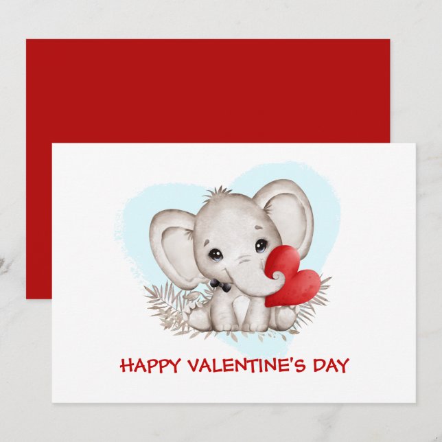 Niedliche Valentinkarte mit dem niedlichsten Elefa Ankündigung (Vorne/Hinten)