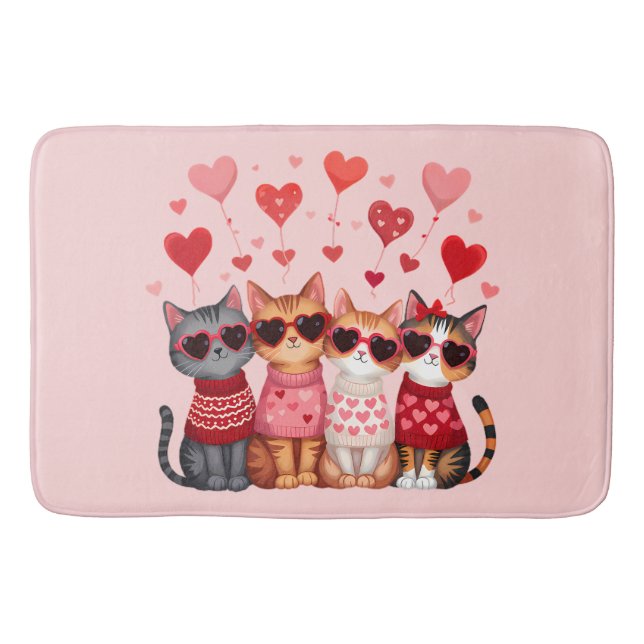 Niedliche Valentinkatzen in Herzsonnenbrille Badematte (Vorderseite)