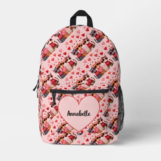 Niedliche Valentinkatzen in Herzsonnenbrille Bedruckter Rucksack (Vorderseite)