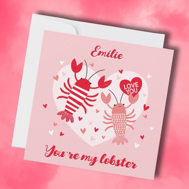 Niedliche Valentinlobster in Liebe Rot und Rosa Dankeskarte (Von Creator hochgeladen)