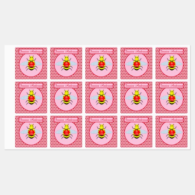 Niedliche Valentinstag-Biene Etiketten (Blatt)