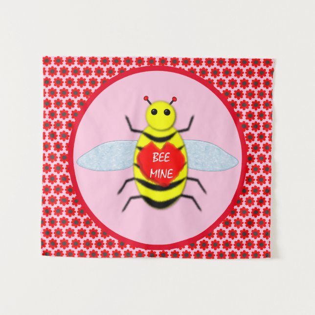 Niedliche Valentinstag-Biene Wandteppich (Vorderseite (Horizontal))